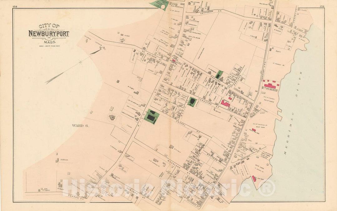 Historic Map : Atlas of Essex County, Newburyport 1884 , Vintage Wall Art