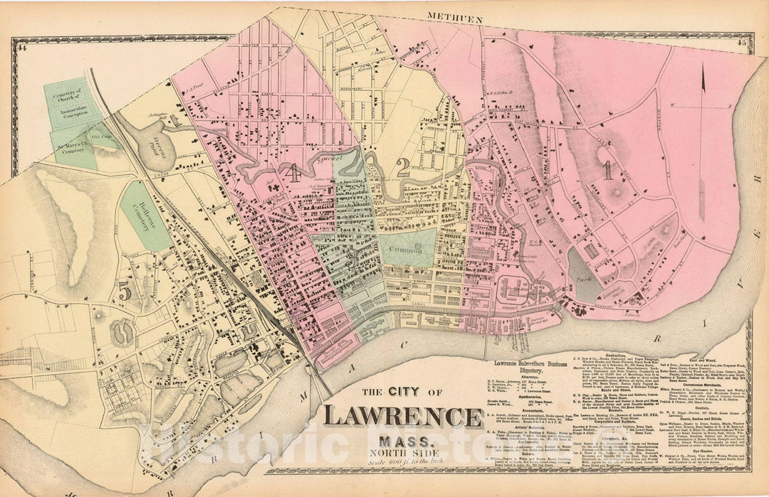 Historic Map : Atlas of Essex County Massachusetts, Lawrence 1872 , Vintage Wall Art