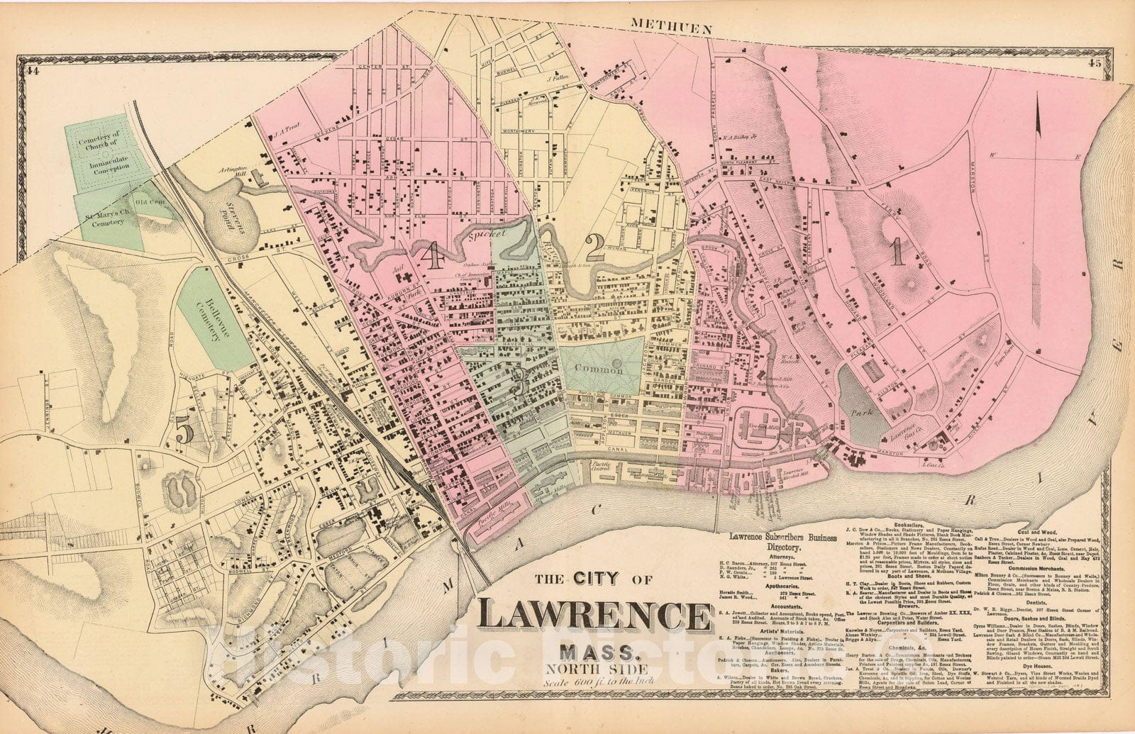 Historic Map : Atlas of Essex County Massachusetts, Lawrence 1872 , Vintage Wall Art