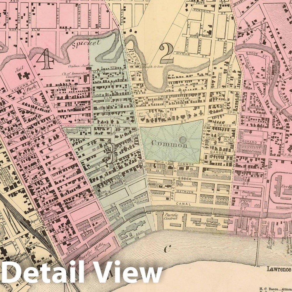 Historic Map : Atlas of Essex County Massachusetts, Lawrence 1872 , Vintage Wall Art