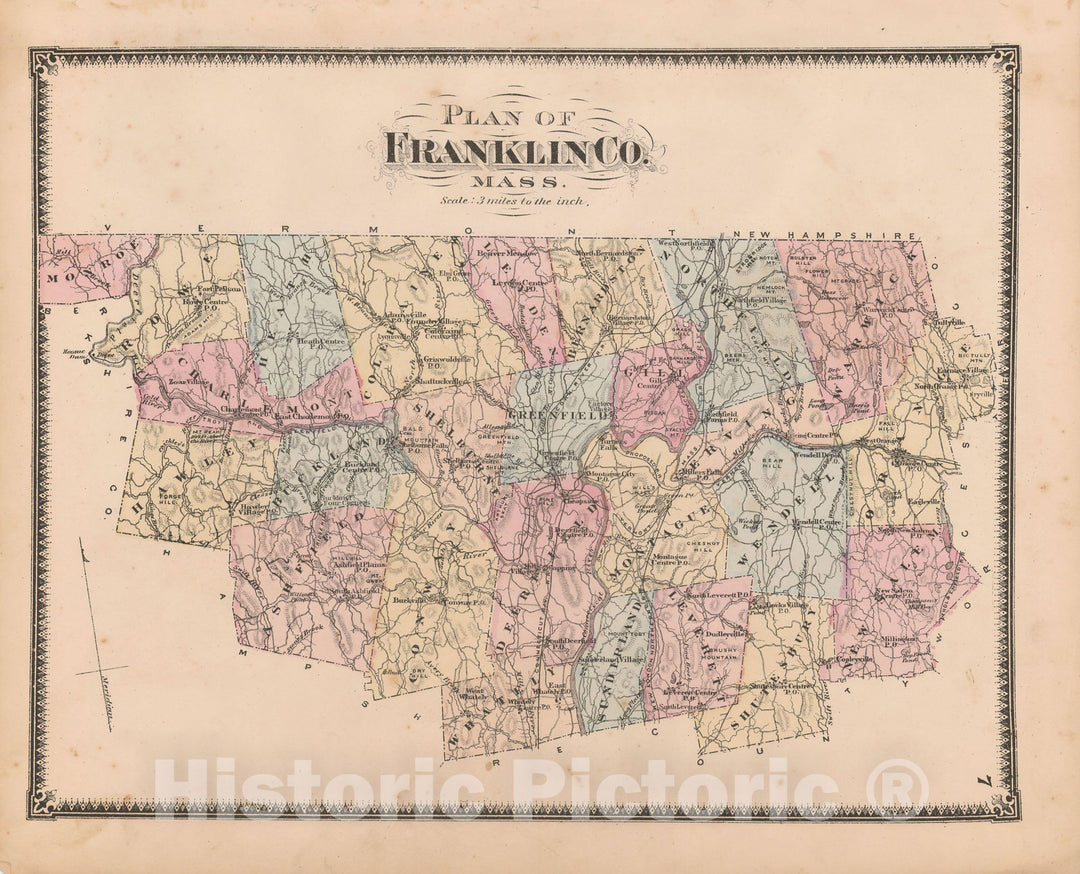 Historic Map : Atlas of Franklin Co. Massachusetts, Franklin 1871 , Vintage Wall Art