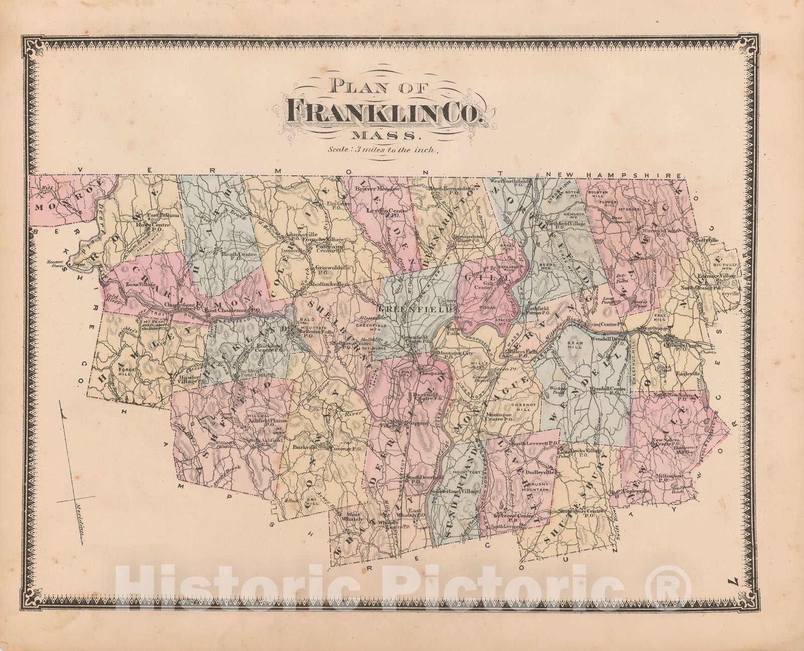 Historic Map : Atlas of Franklin Co. Massachusetts, Franklin 1871 , Vintage Wall Art