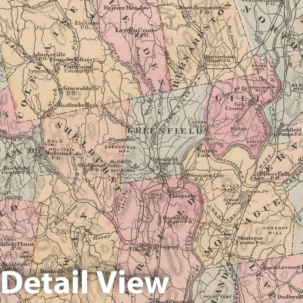Historic Map : Atlas of Franklin Co. Massachusetts, Franklin 1871 , Vintage Wall Art