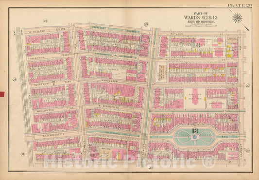 Historic Map : Atlas City of Boston, Boston Proper and Back Bay, Boston 1922 Plate 028 , Vintage Wall Art