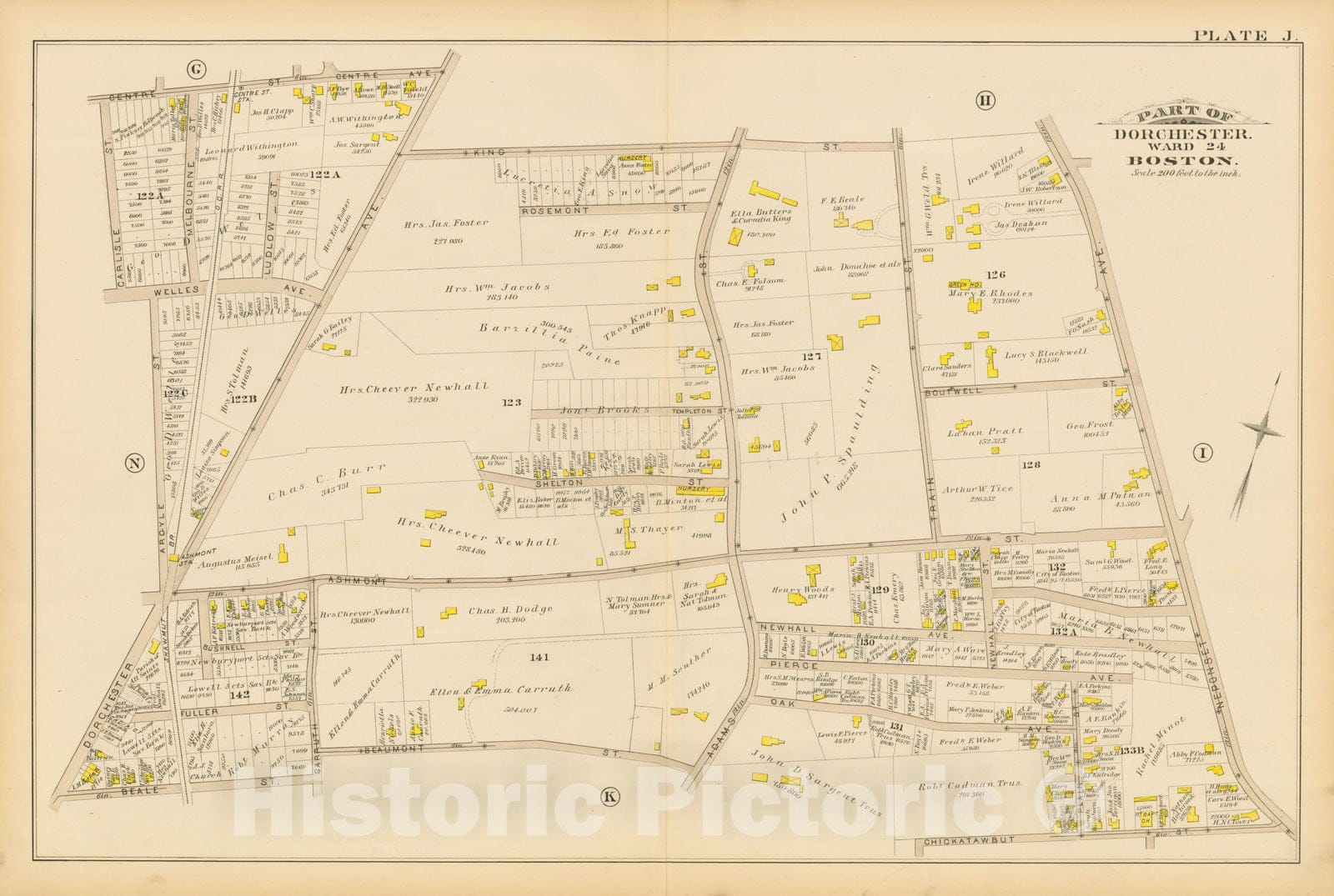 Historic Map : Atlas of Dorchester, Dorchester 1884 Plate J , Vintage Wall Art