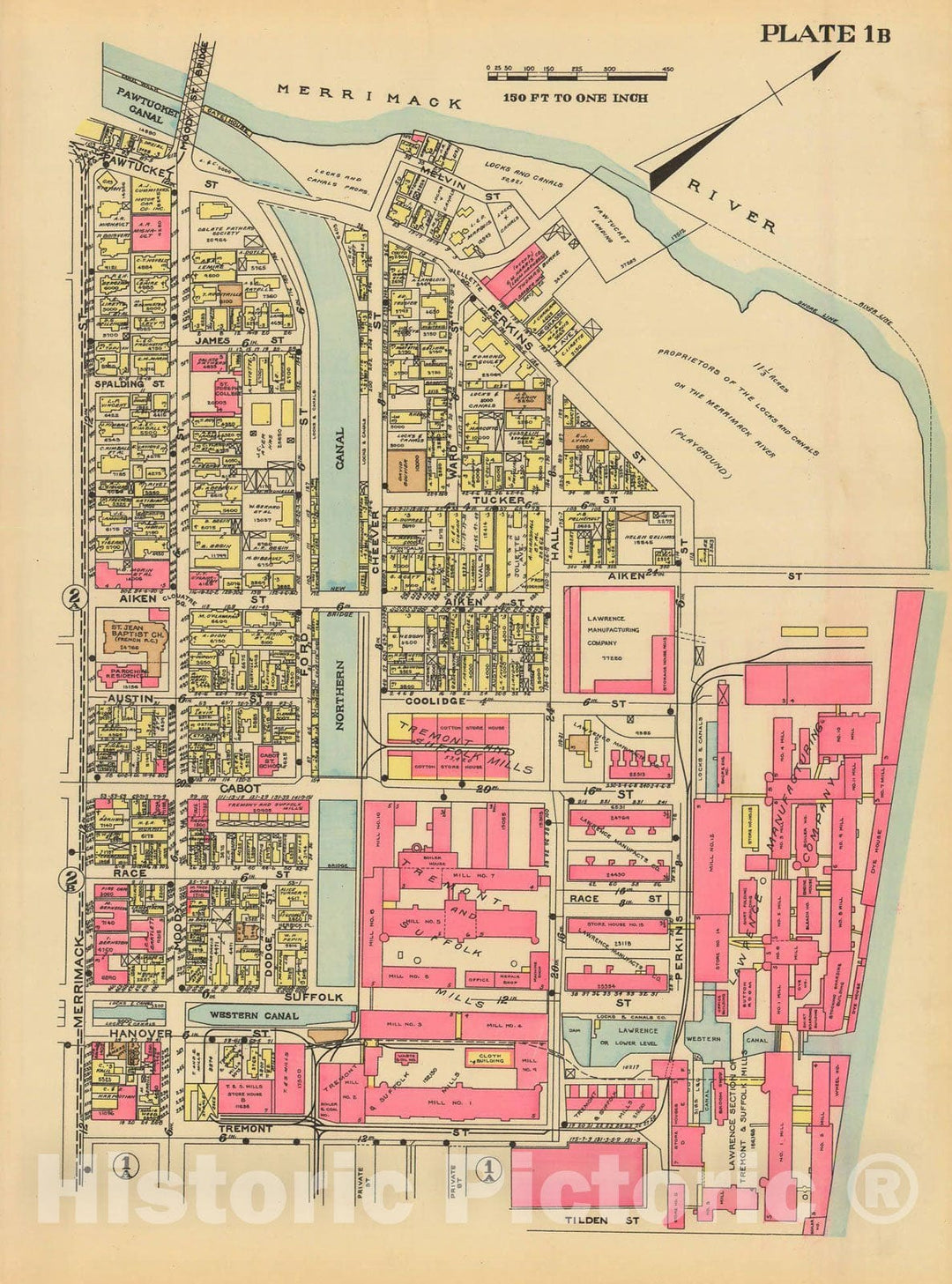 Historic Map : Atlas of Lowell, 1924 1B , Vintage Wall Art