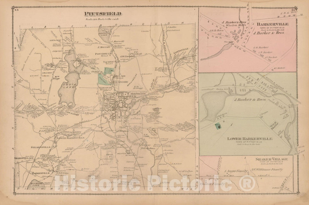 Historic Map : County Atlas of Berkshire County, Pittsfield 1876 , Vintage Wall Art