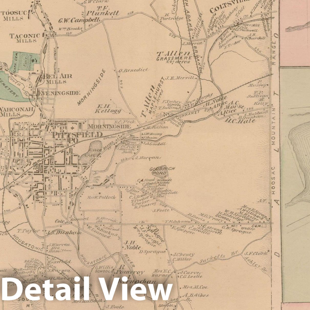 Historic Map : County Atlas of Berkshire County, Pittsfield 1876 , Vintage Wall Art