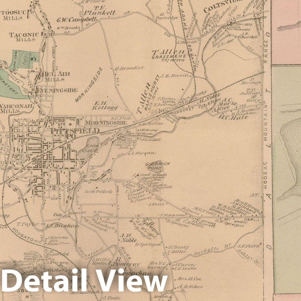 Historic Map : County Atlas of Berkshire County, Pittsfield 1876 , Vintage Wall Art