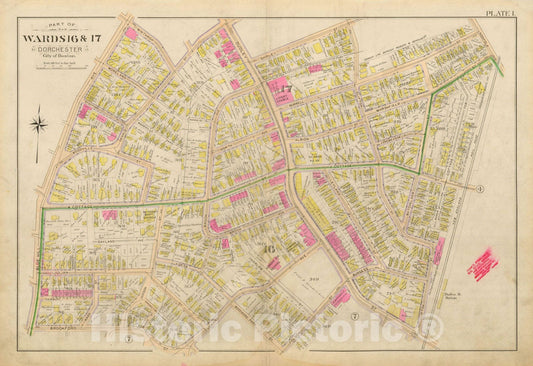 Historic Map : Atlas City of Boston, Vol. 5, Dorchester, Dorchester 1898 Plate 001 , Vintage Wall Art