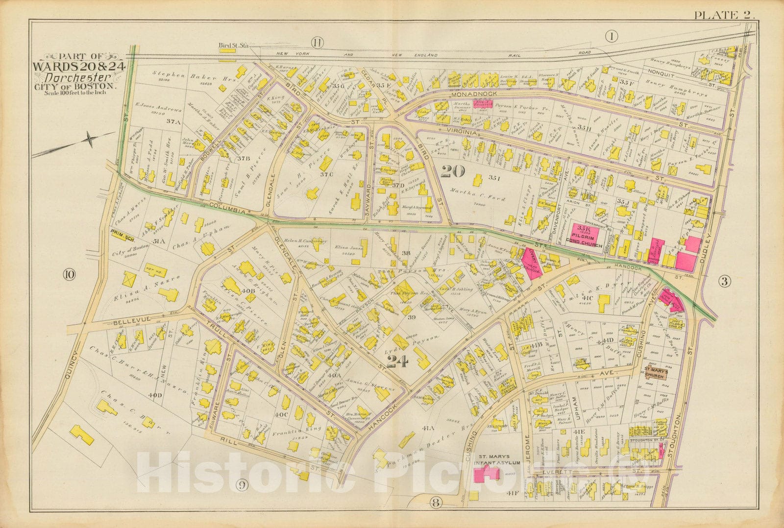 Historic Map : Atlas City of Boston, Vol. 5, Dorchester, Dorchester 1889 Plate 002 , Vintage Wall Art
