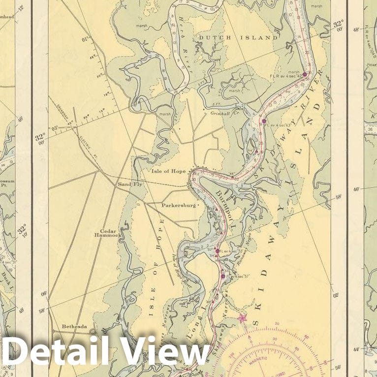 Historic Map : Coastal Charts - SC GA Intracoastal: Port Royal to Johnson Creek 1951 , Vintage Wall Art