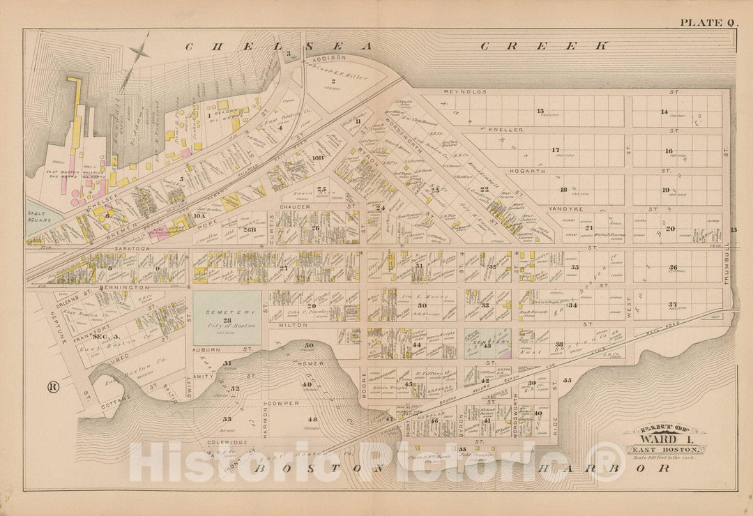 Historic Map : Atlas of East Boston, 1884 Plate Q , Vintage Wall Art