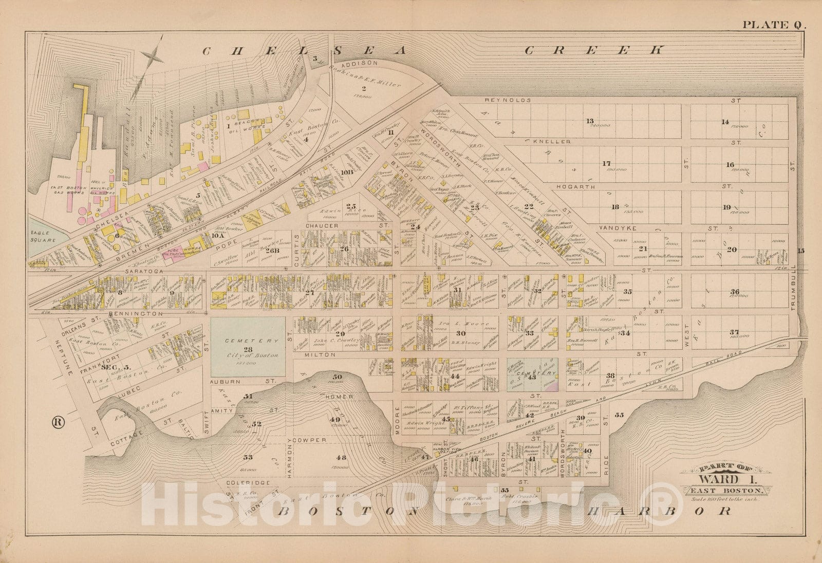 Historic Map : Atlas of East Boston, 1884 Plate Q , Vintage Wall Art