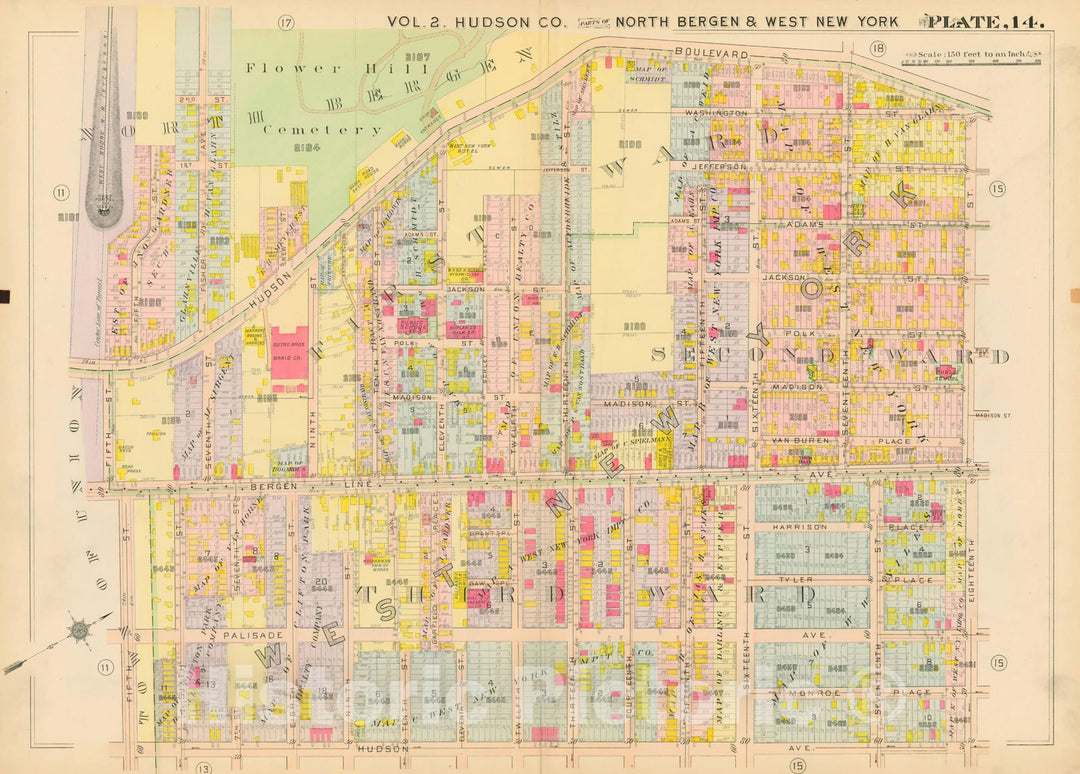 Historic Map : Atlas of Hudson County New Jersey, North Bergen 1909 Plate 014 , Vintage Wall Art