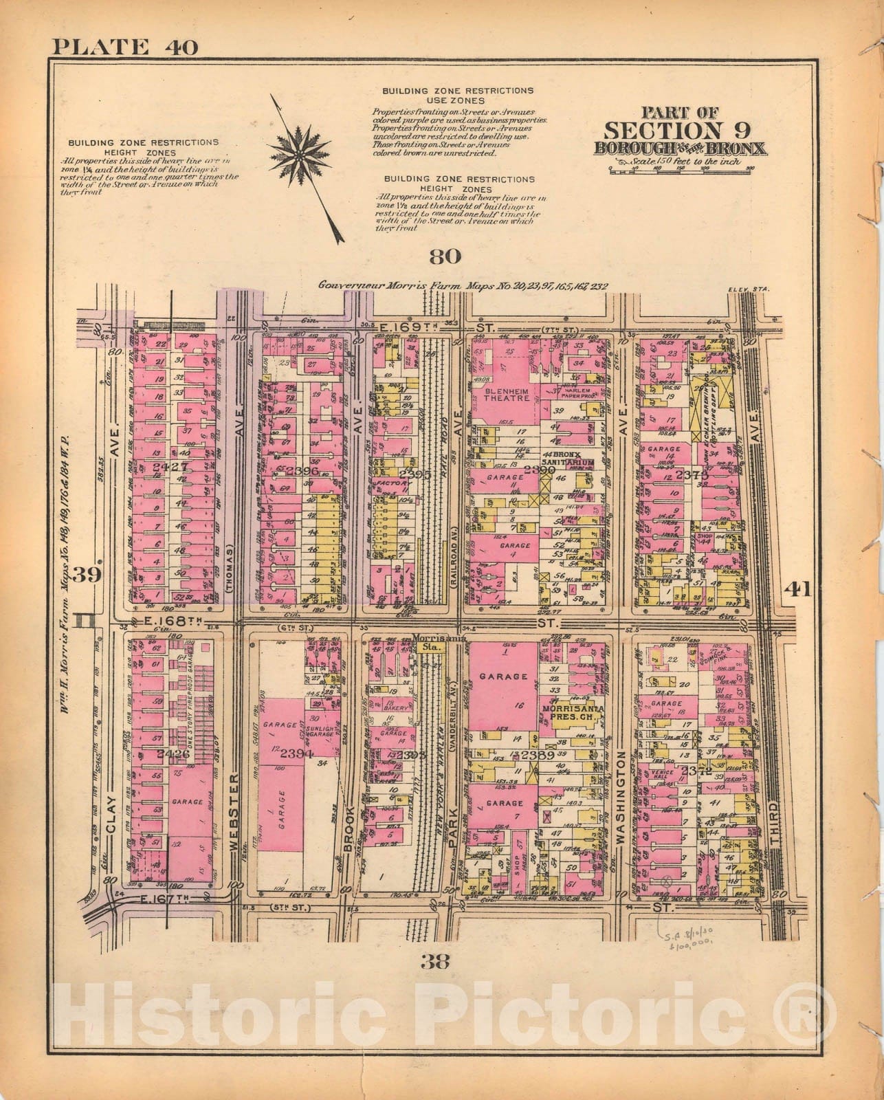 Historic Map : Borough of The Bronx, Sections 9-13, The Bronx 1928 Plate 040 , Vintage Wall Art