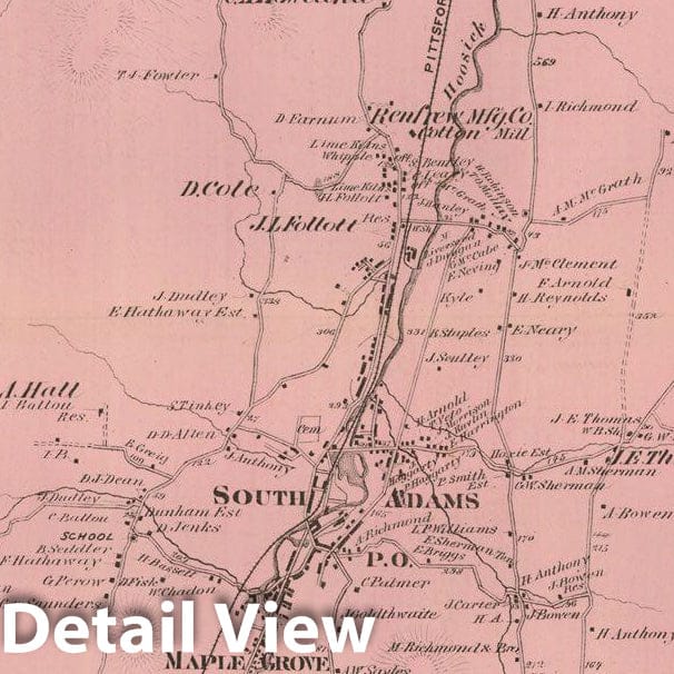 Historic Map : County Atlas of Berkshire County, Adams & Hancock 1876 , Vintage Wall Art