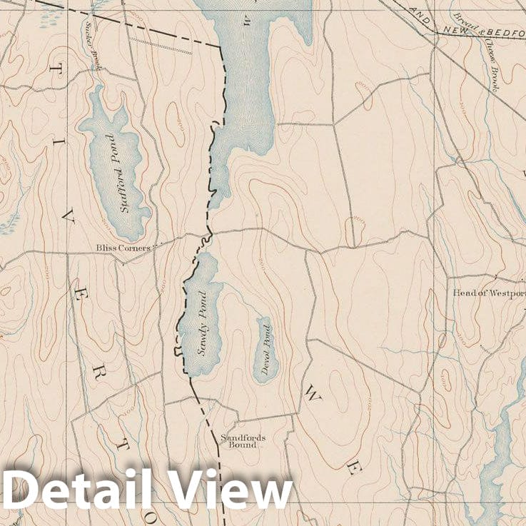Historic Map : Rhode Island, Dartmouth & Fall River & Westport 1890 Topographic Map , Vintage Wall Art