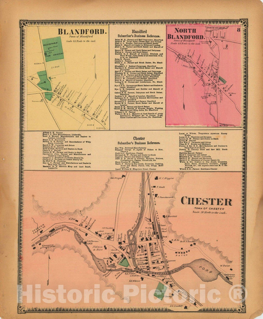 Historic Map : Atlas of Hampden County Massachusetts, Chester 1870 , Vintage Wall Art