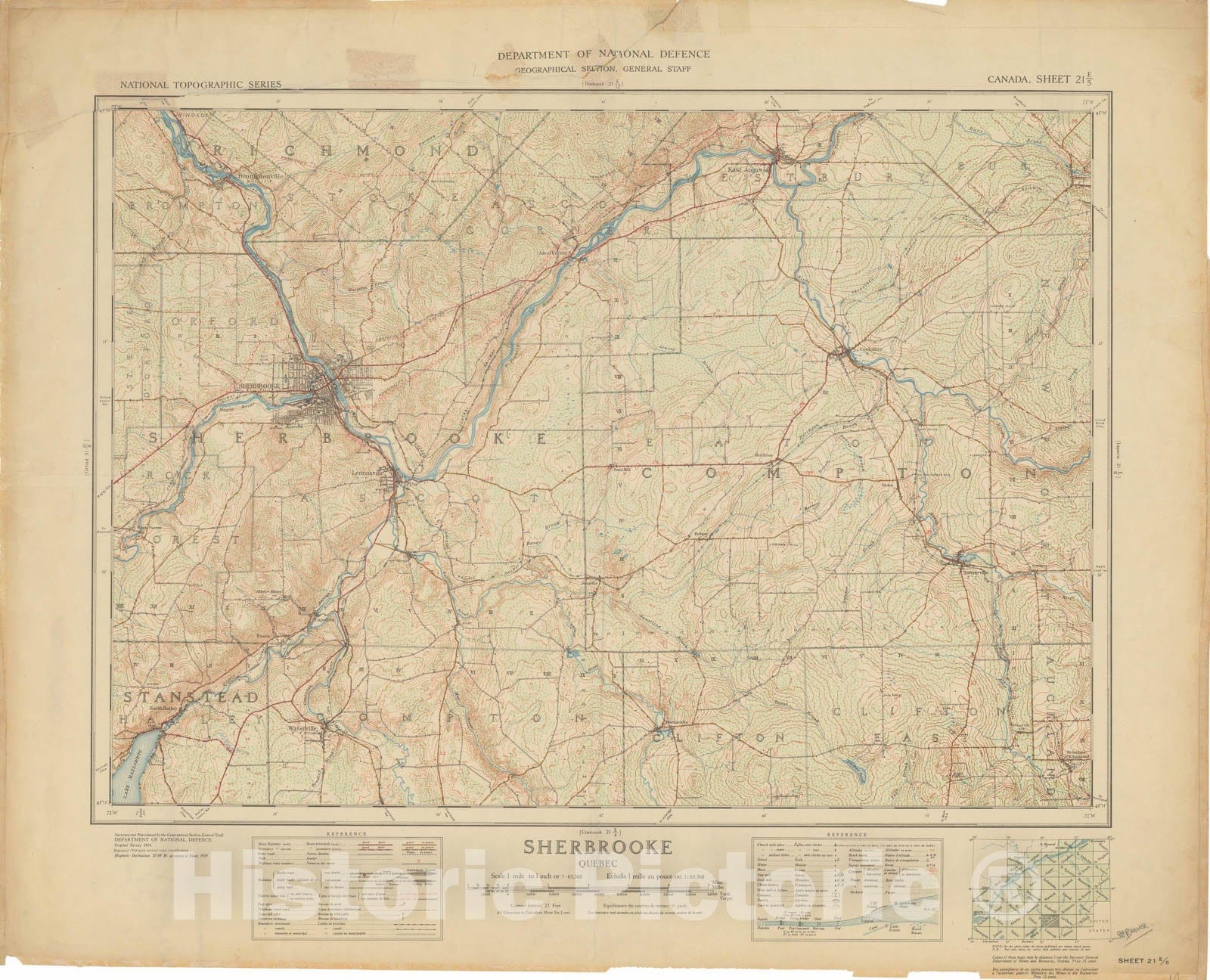 Historic Map : Canada National Topographic System, Sherbrooke 1939 , Vintage Wall Art