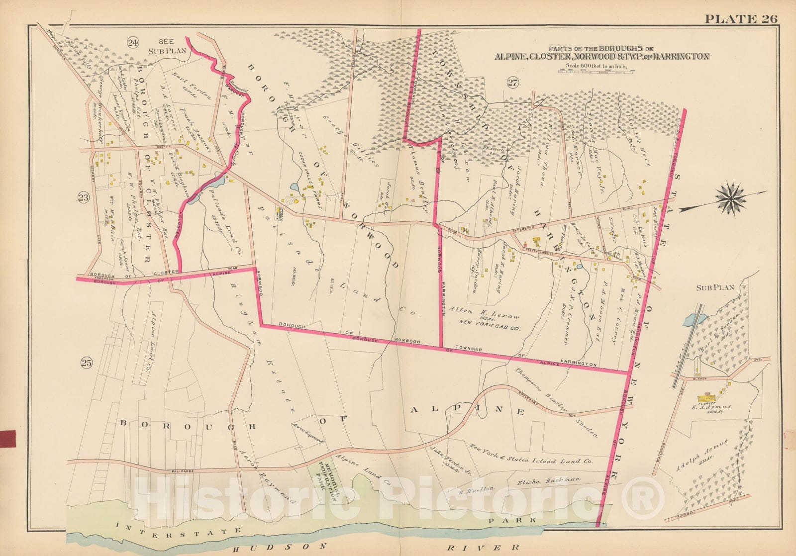 Historic Map : Atlas of Bergen County, New Jersey, Volume One, Alpine & Closter & Harrington & Norwood 1912 Plate 026 , Vintage Wall Art