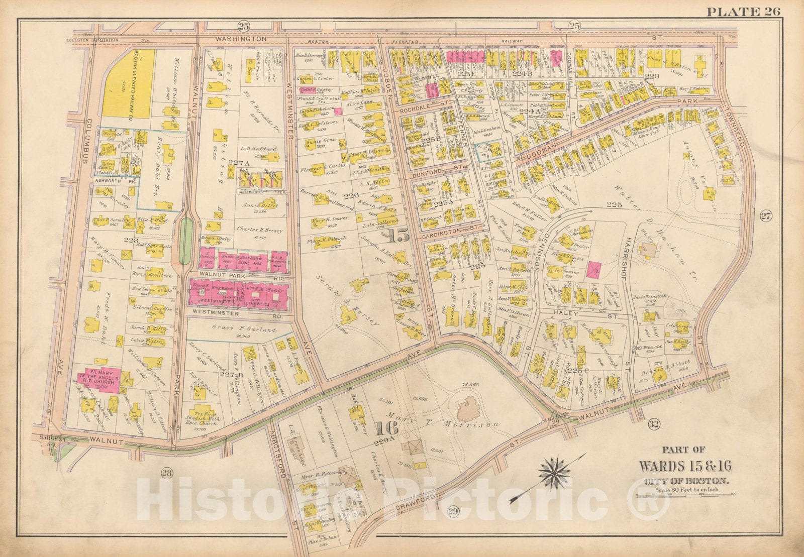 Historic Map : Atlas City of Boston, Roxbury, Roxbury 1915 Plate 026 , Vintage Wall Art