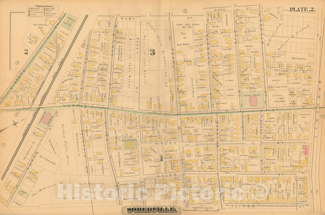 Historic Map : Atlas of Somerville Massachusetts, Somerville 1884 Plate 002 , Vintage Wall Art
