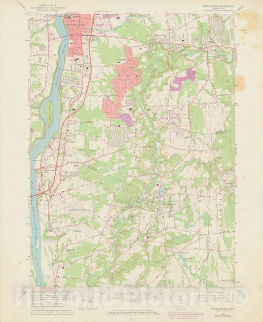 Historic Map : USGS 7.5 Minute Sheets and Quadrangles, Broad Brook 1972 Topographic Map , Vintage Wall Art