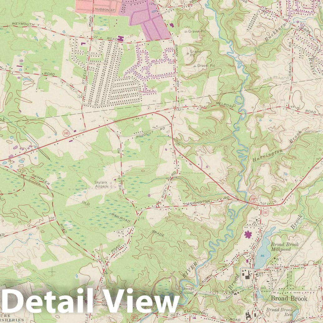 Historic Map : USGS 7.5 Minute Sheets and Quadrangles, Broad Brook 1972 Topographic Map , Vintage Wall Art