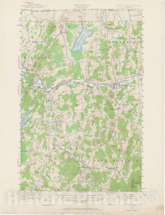 Historic Map : USGS 7.5 Minute Sheets and Quadrangles, Enosburg Falls & Enosburg Falls & Fairfield & Franklin 1953 Topographic Map , Vintage Wall Art