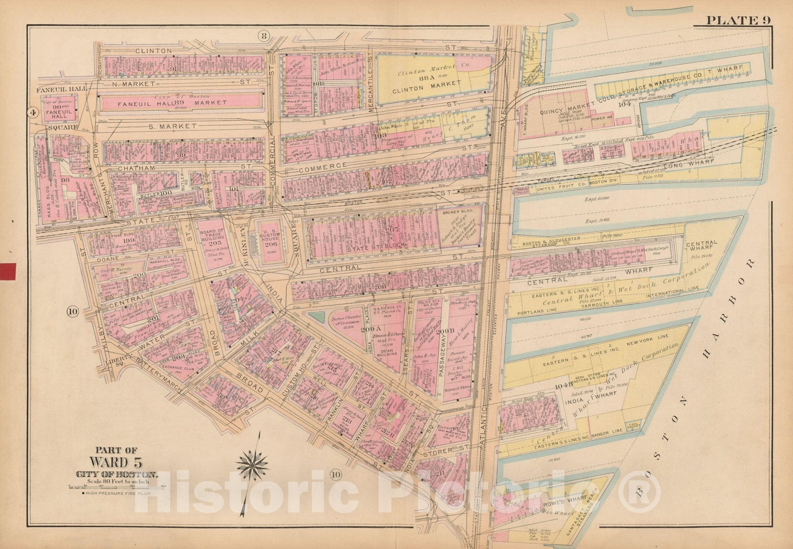 Historic Map : Atlas City of Boston, Boston Proper and Back Bay, Boston 1922 Plate 009 , Vintage Wall Art
