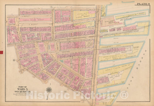 Historic Map : Atlas City of Boston, Boston Proper and Back Bay, Boston 1922 Plate 009 , Vintage Wall Art