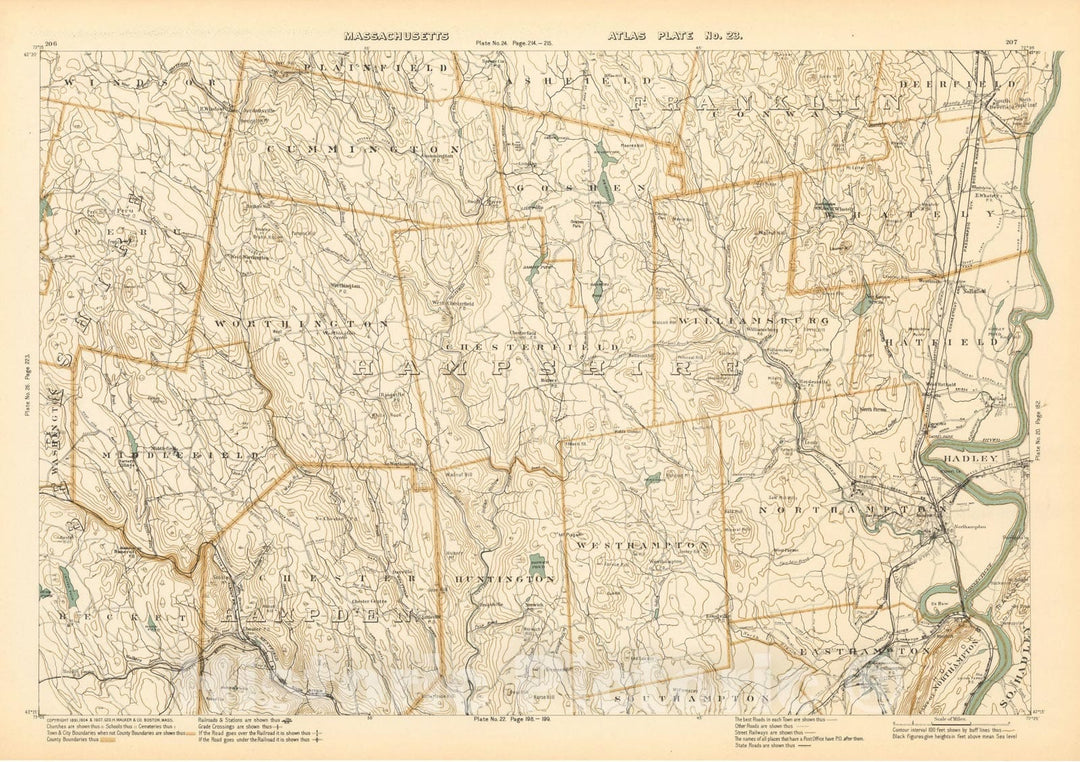 Historic Map : Atlas of Mass, Chester & Chesterfield & Hatfield & Huntington & Middlefield & Northampton & Williamsburg & Worthington 1908 Plate 023, Vintage Wall Art