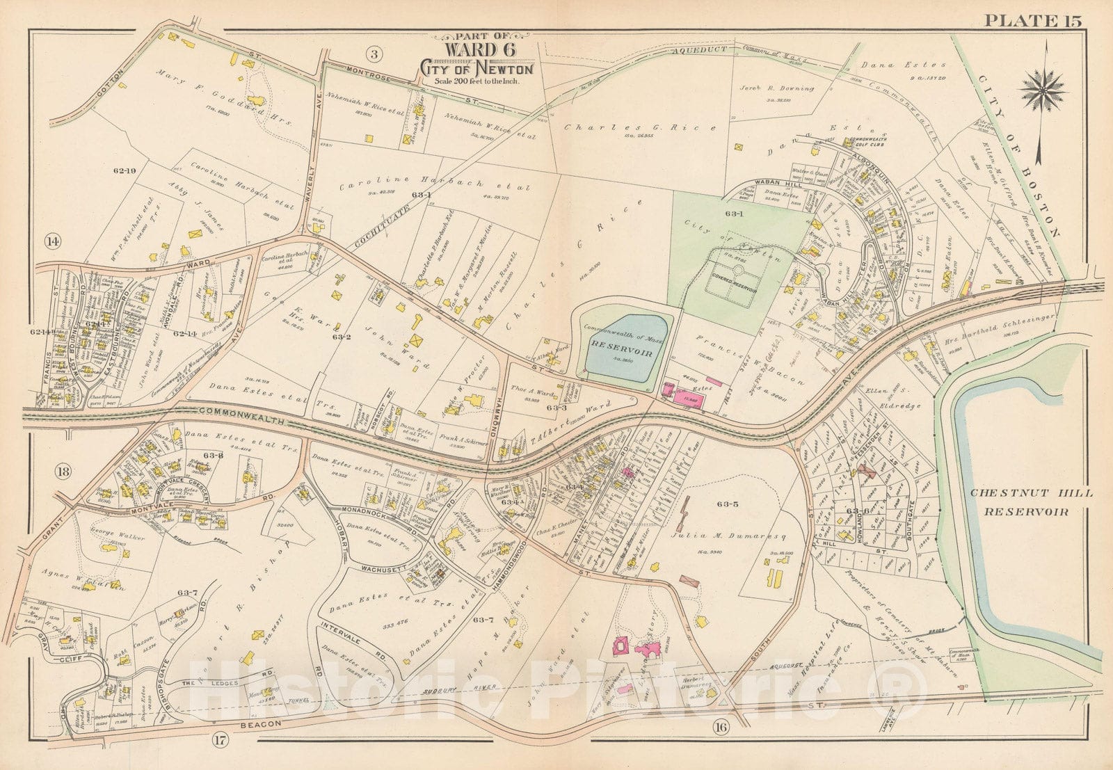 Historic Map : Atlas of Newton, Newton 1907 Plate 015 , Vintage Wall Art