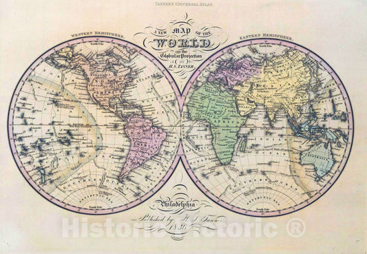 Historic Map : Map of the World on the Globular Projection, 1836 - Vintage Wall Art