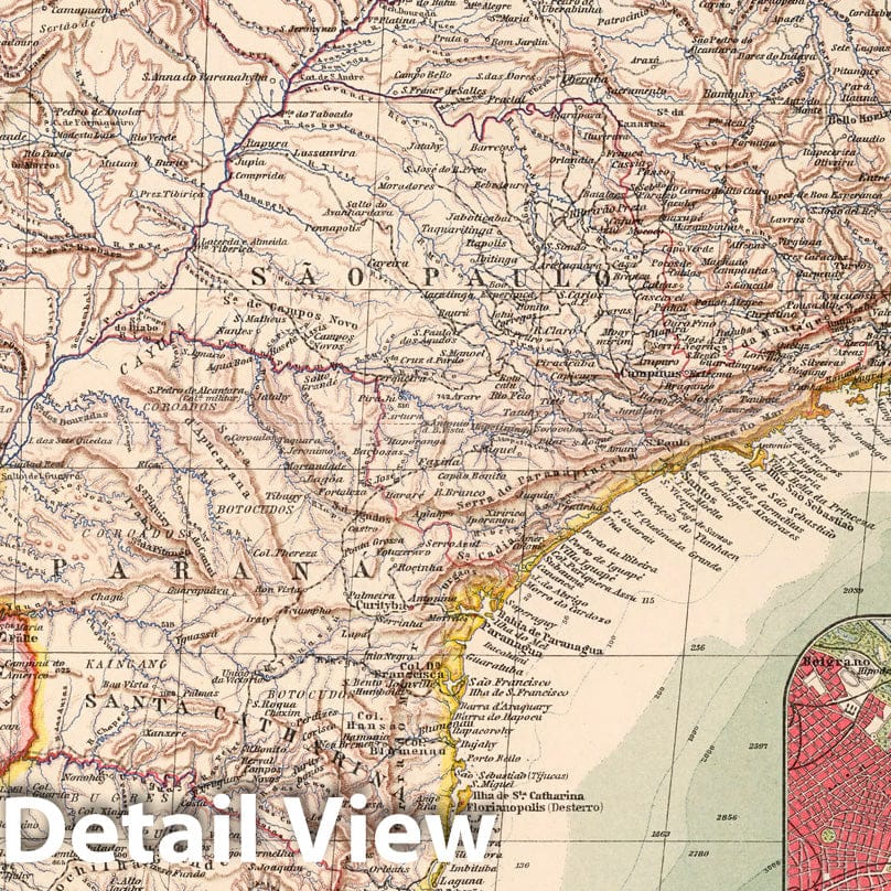 Southern Brazil with Buenos Aires and Rio de Janeiro, 1925 - Historical Map Print