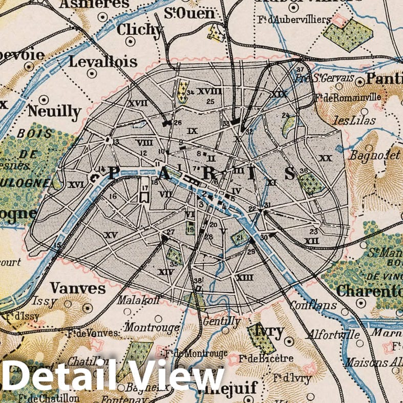Paris and Surroundings, 1900 - Historical Map Print