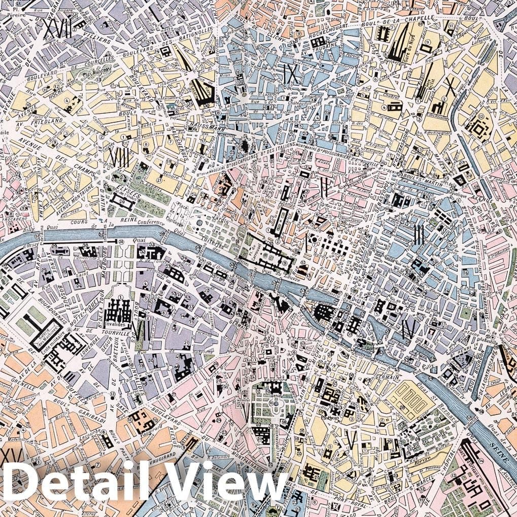 Paris, France 1900 Historical Map Print
