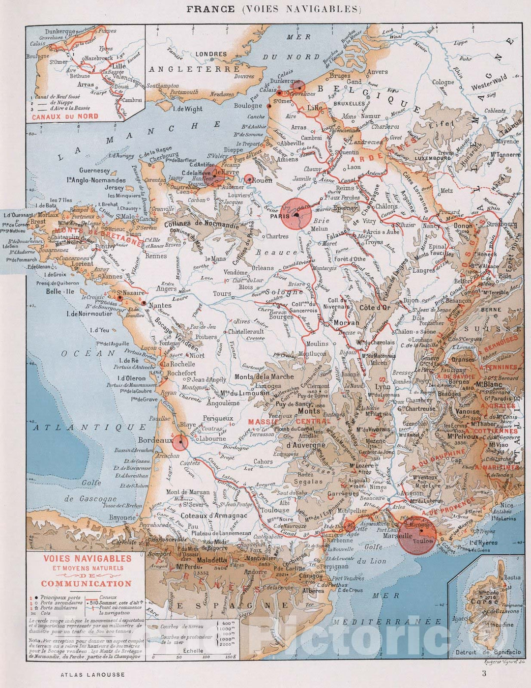 Historic Map : France,France (voies Navigables). 1900 , Vintage Wall Art