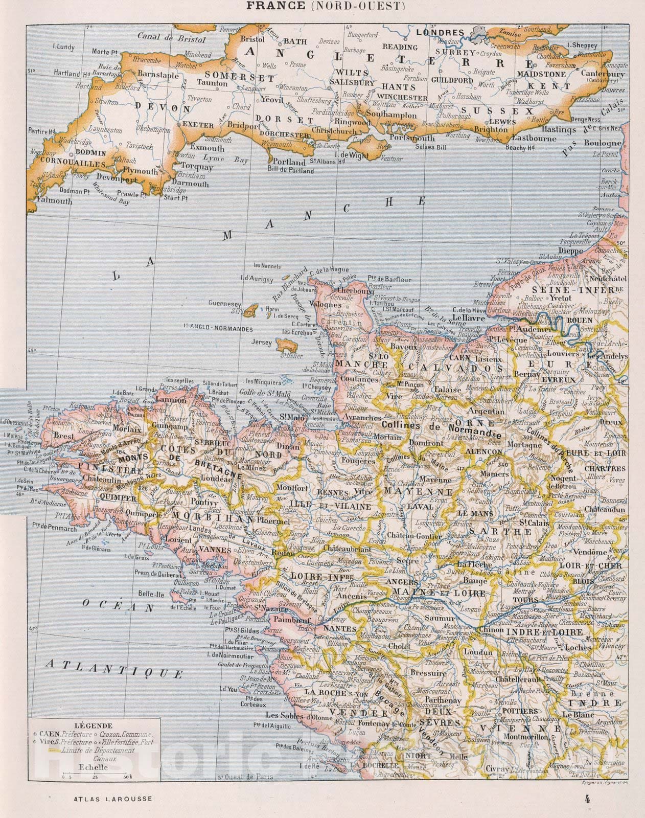 Historic Map : France,France (Nord-Ouest). 1900 , Vintage Wall Art