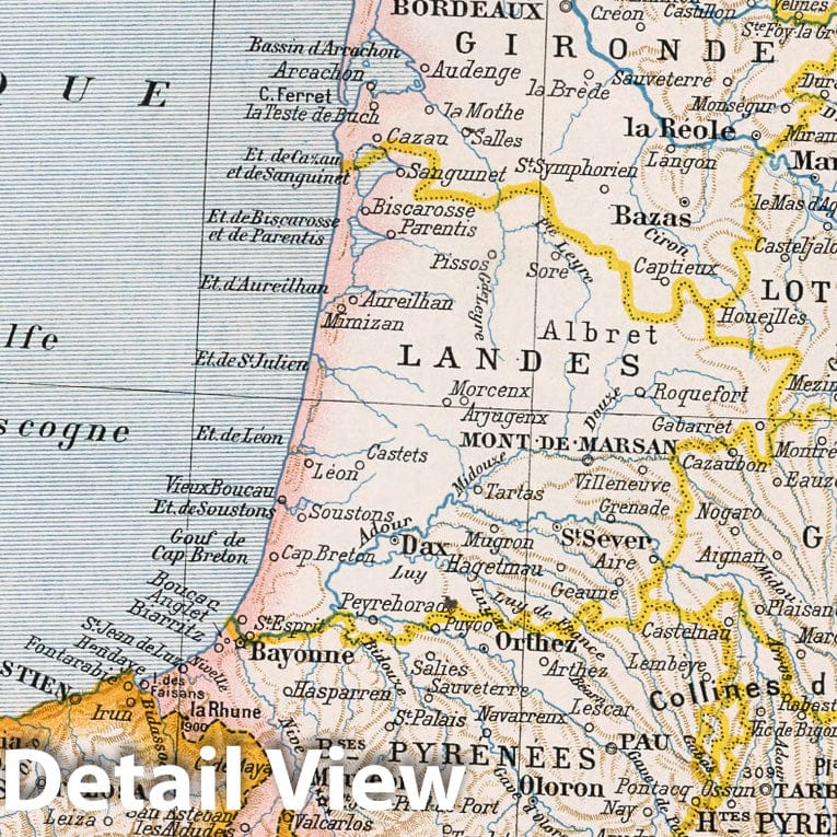 Southwestern France, 1900 - Historical Map Print