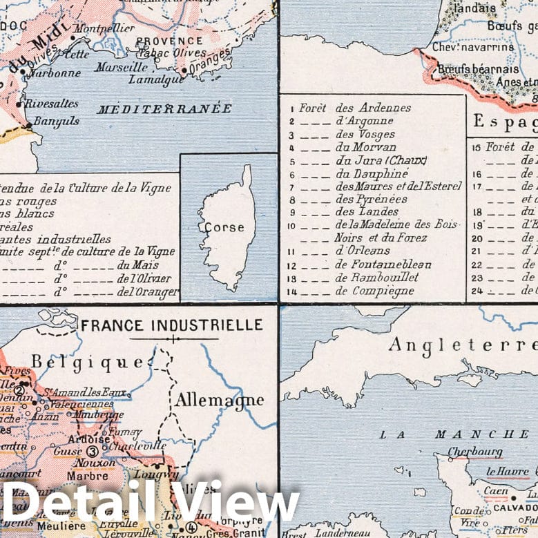 France - Agricultural and Industrial Map, 1900 - Atlas Larousse Illustré