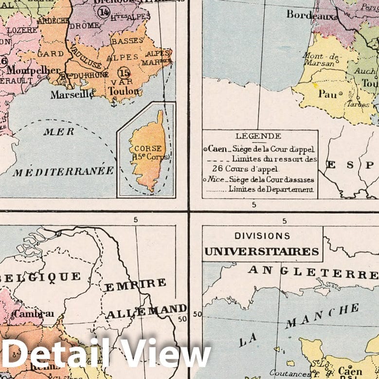 France Administrative Divisions 1900 Historical Map Print