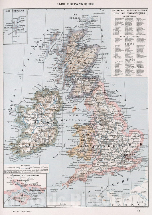 Historic Map : British Isles.Iles Britanniques. 1900 , Vintage Wall Art