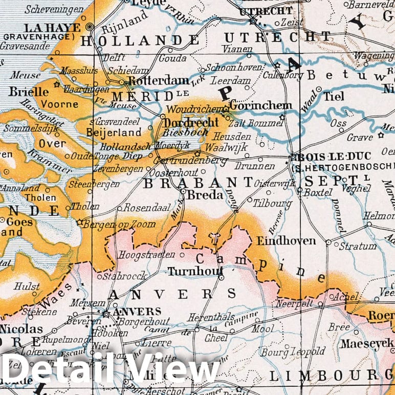 Belgium and Netherlands 1900 Historical Map Print