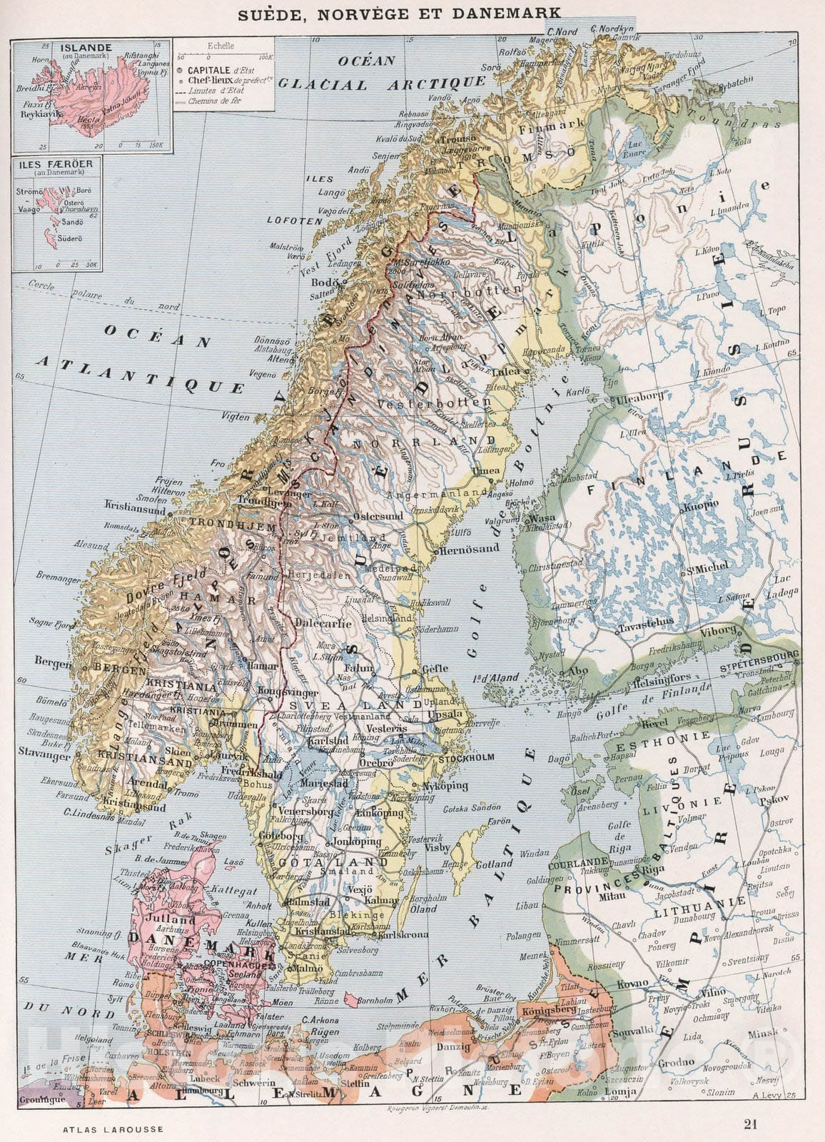 Historic Map : Danmark, ScandinaviaSuede, Norvege et Danemark. 1900 , Vintage Wall Art