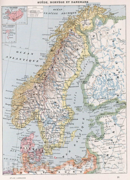 Sweden, Norway, and Denmark, 1900 - Historical Map Print