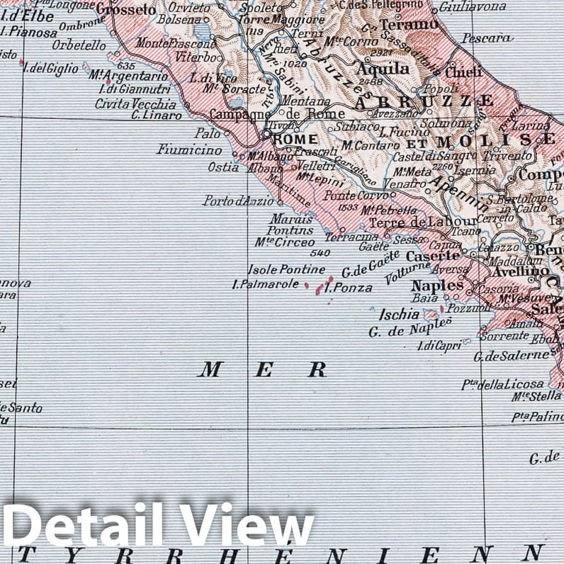 Italy 1900 Historical Map Print from Atlas Larousse Illustré