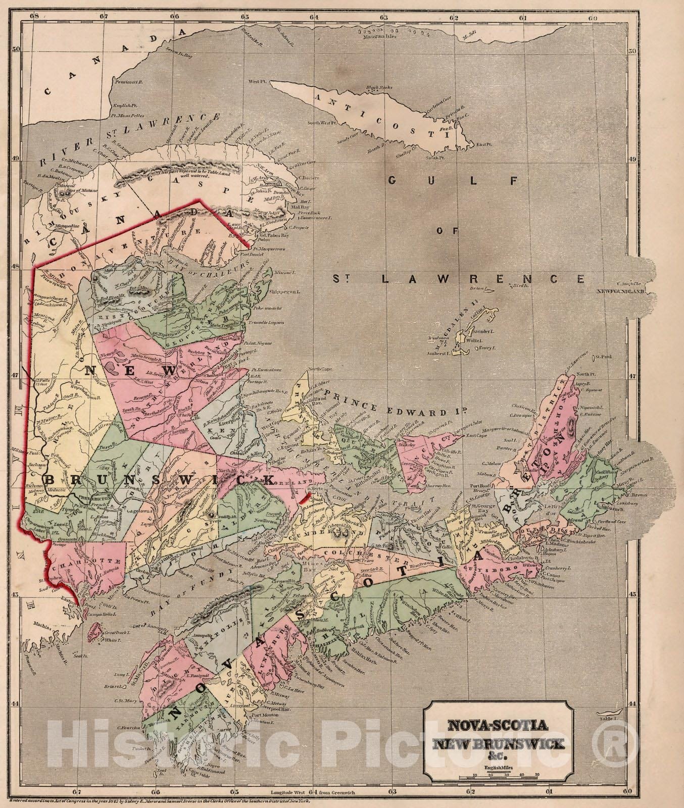 Historic Map : World Atlas Map, Nova-Scotia, New Brunswick &c. 1843 - Vintage Wall Art