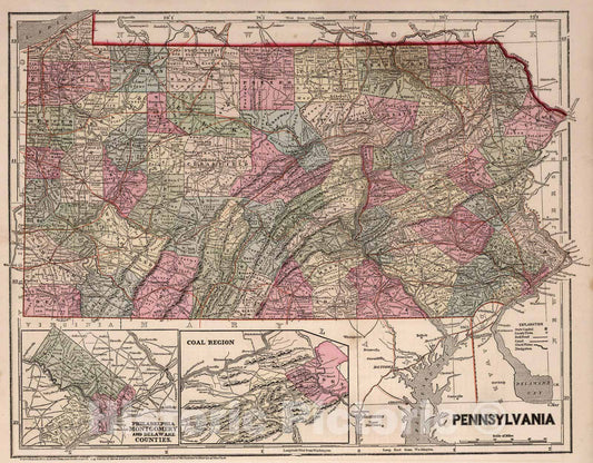Historic Map : World Atlas Map, Pennsylvania. 1856 - Vintage Wall Art